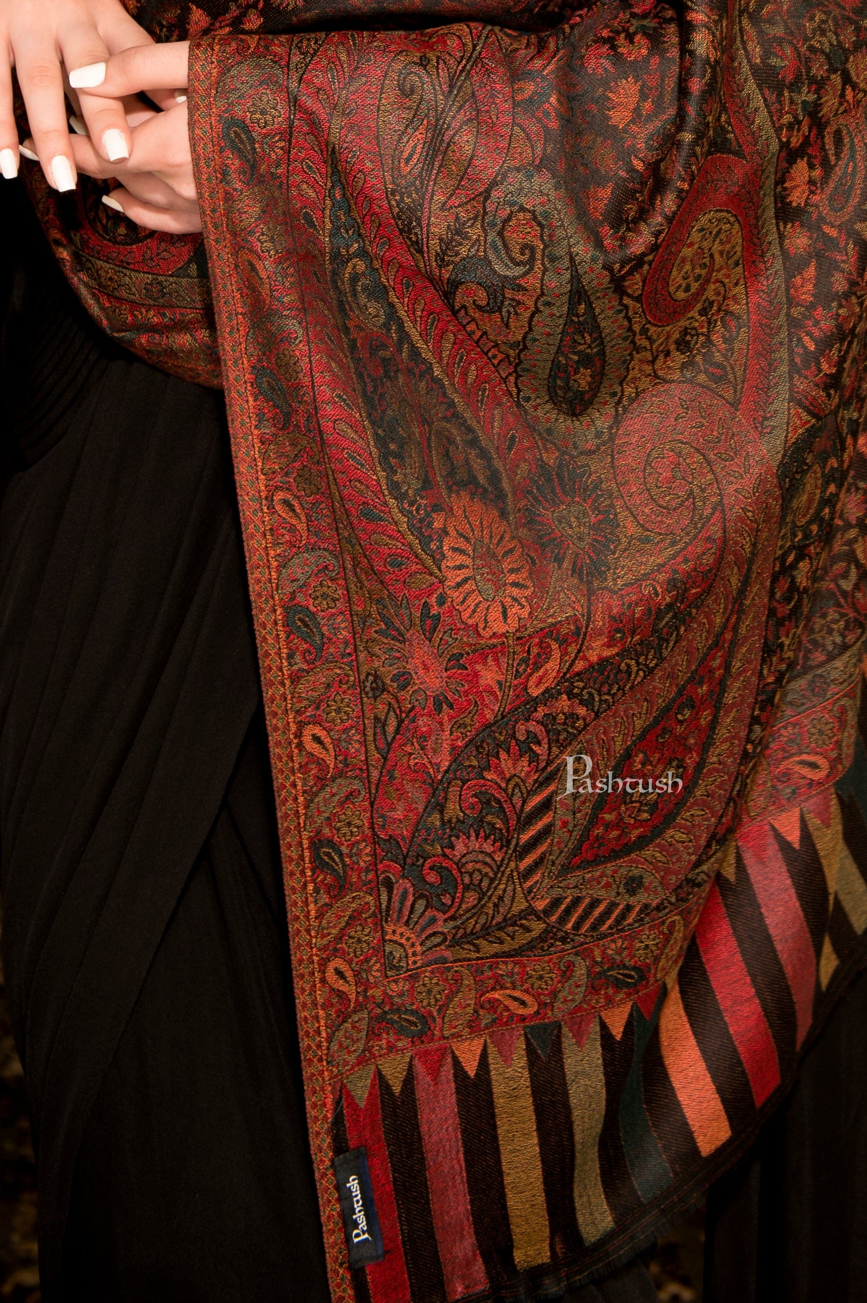 Pashtush India Womens Stoles and Scarves Scarf Pashtush Women's Antique Scarf, Extra Soft Bamboo, Ethnic Weave, Muted Tones