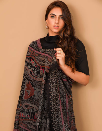 Pashtush Shawl Store Stole Pashtush Women's Antique Scarf, Extra soft Bamboo, Paradise Darbar, Black