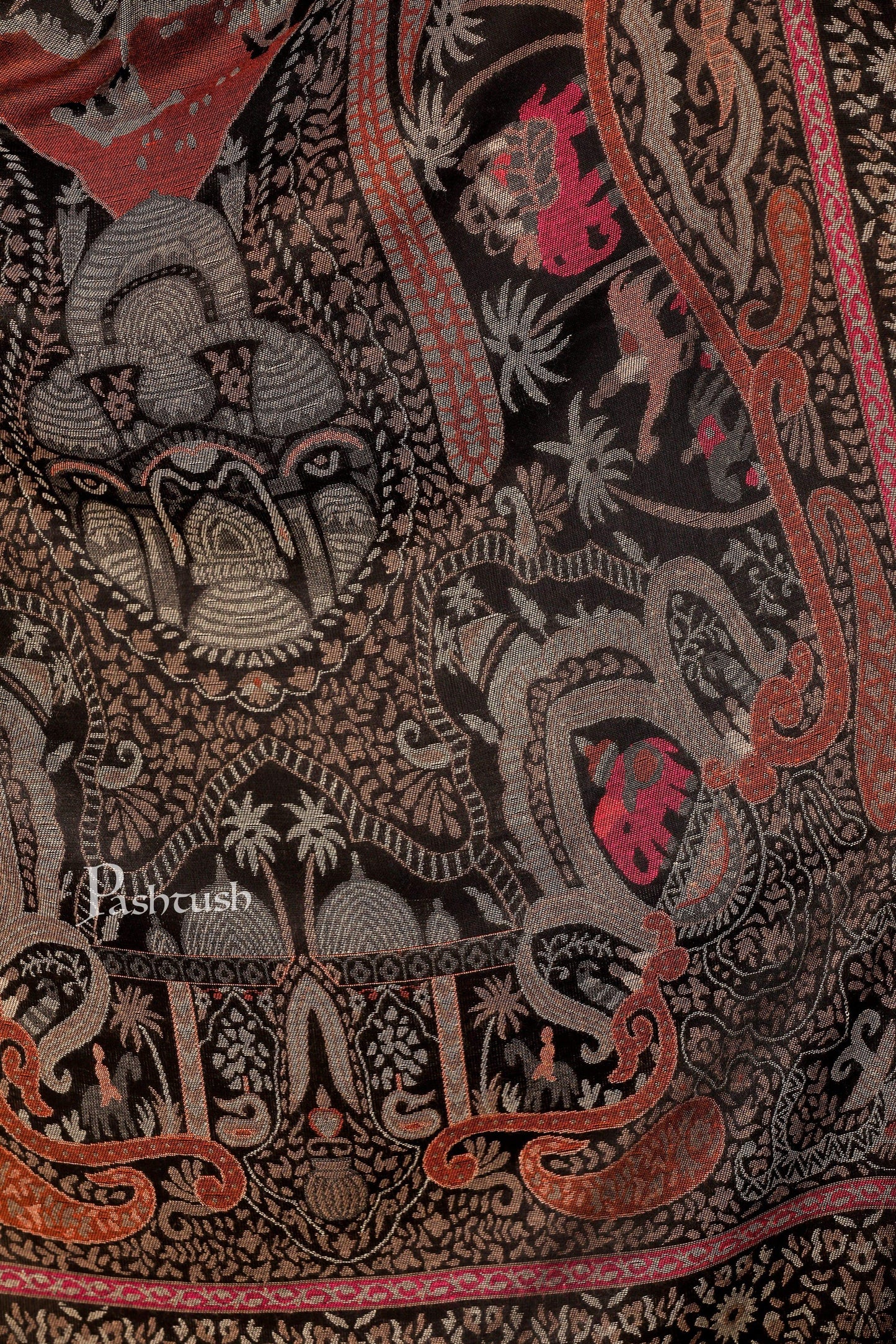 Pashtush Shawl Store Stole Pashtush Women's Antique Scarf, Extra soft Bamboo, Paradise Springs, Black