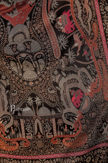 Pashtush Shawl Store Stole Pashtush Women's Antique Scarf, Extra soft Bamboo, Paradise Springs, Black