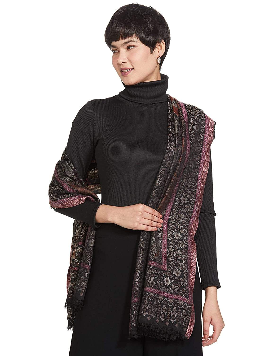 Pashtush India 70x200 Pashtush Women's Antique Scarf, Extra soft Bamboo, Paradise Springs, Black