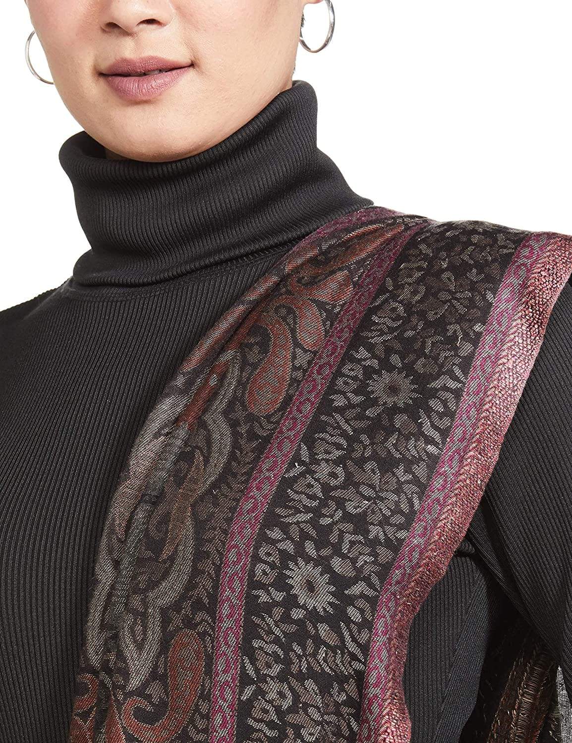 Pashtush India 70x200 Pashtush Women's Antique Scarf, Extra soft Bamboo, Paradise Springs, Black