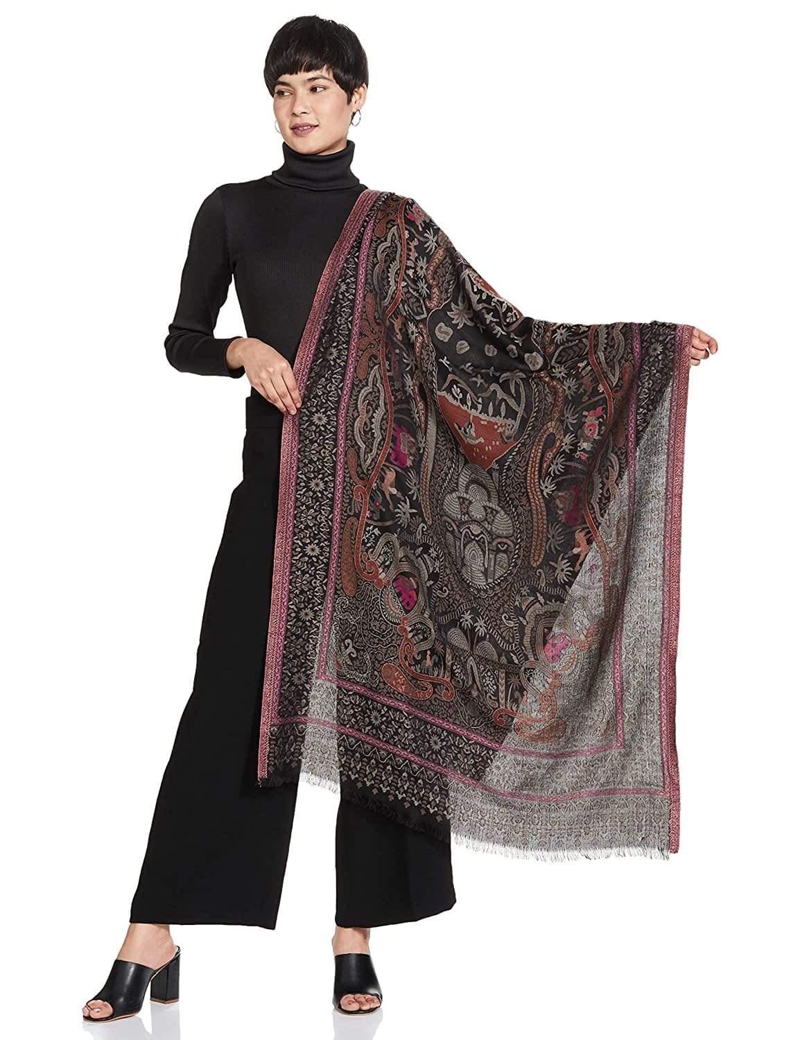 Pashtush India 70x200 Pashtush Women's Antique Scarf, Extra soft Bamboo, Paradise Springs, Black