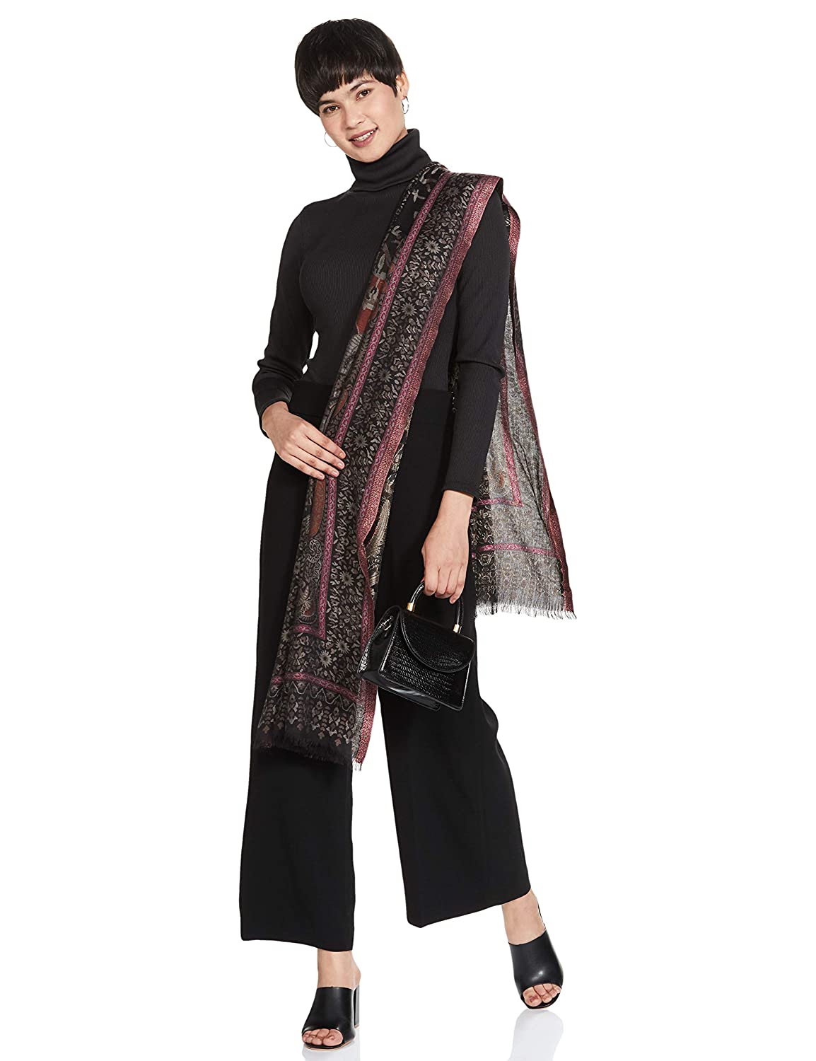 Pashtush India 70x200 Pashtush Women's Antique Scarf, Extra soft Bamboo, Paradise Springs, Black