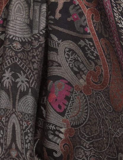 Pashtush India 70x200 Pashtush Women's Antique Scarf, Extra soft Bamboo, Paradise Springs, Black