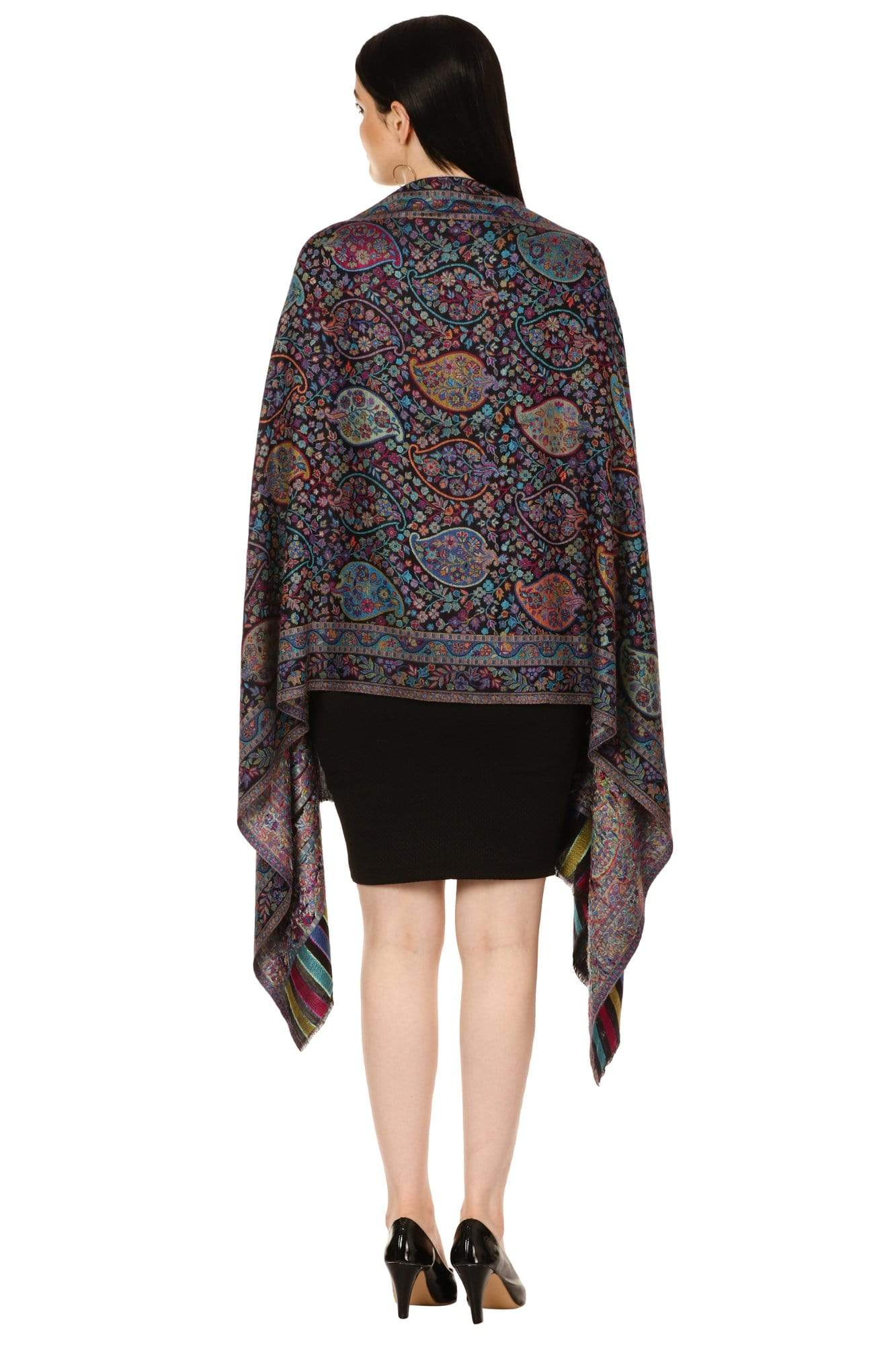 Pashtush Shawl Store Stole Pashtush Women's Antique Scarf, Extra soft Bamboo, Peacock Blue