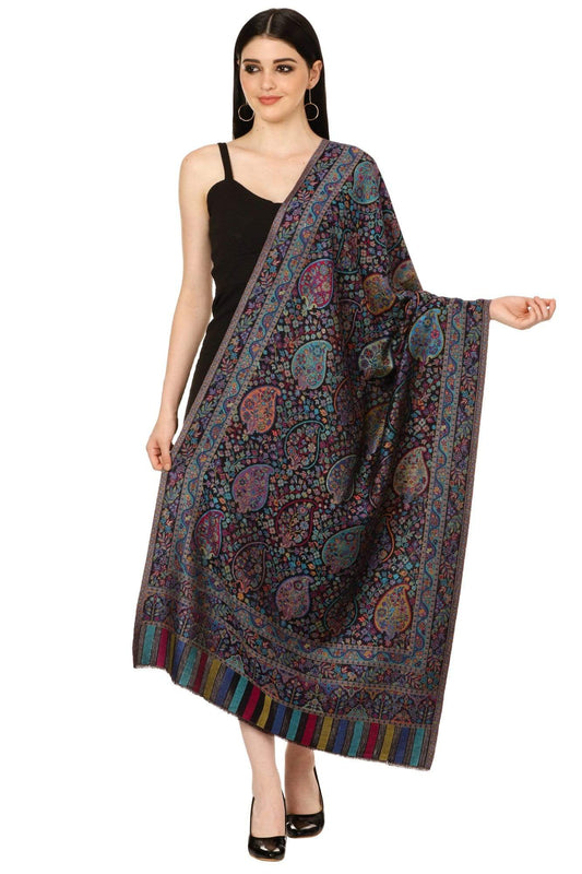 Pashtush Shawl Store Stole Pashtush Women's Antique Scarf, Extra soft Bamboo, Peacock Blue