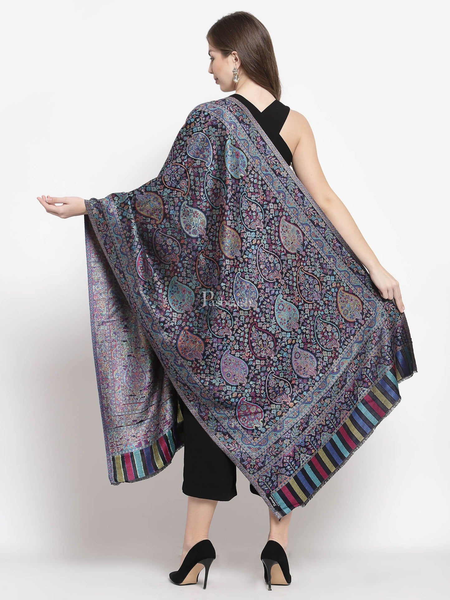 Pashtush India Womens Stoles and Scarves Scarf Pashtush Women'S Antique Scarf, Extra Soft Bamboo, Peacock Blue