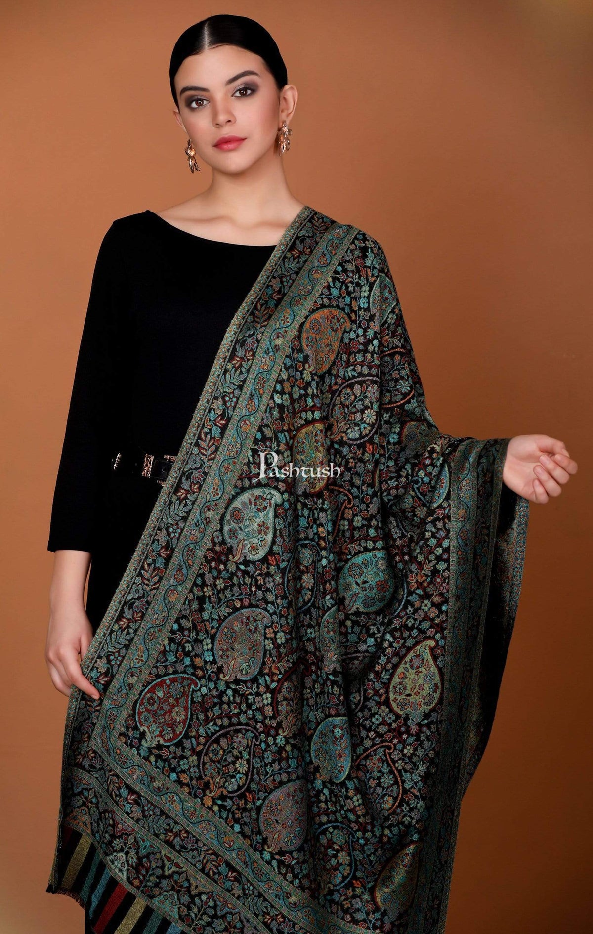 Pashtush India 70x200 Pashtush Women's Antique Scarf, Extra soft Bamboo, Peacock Green