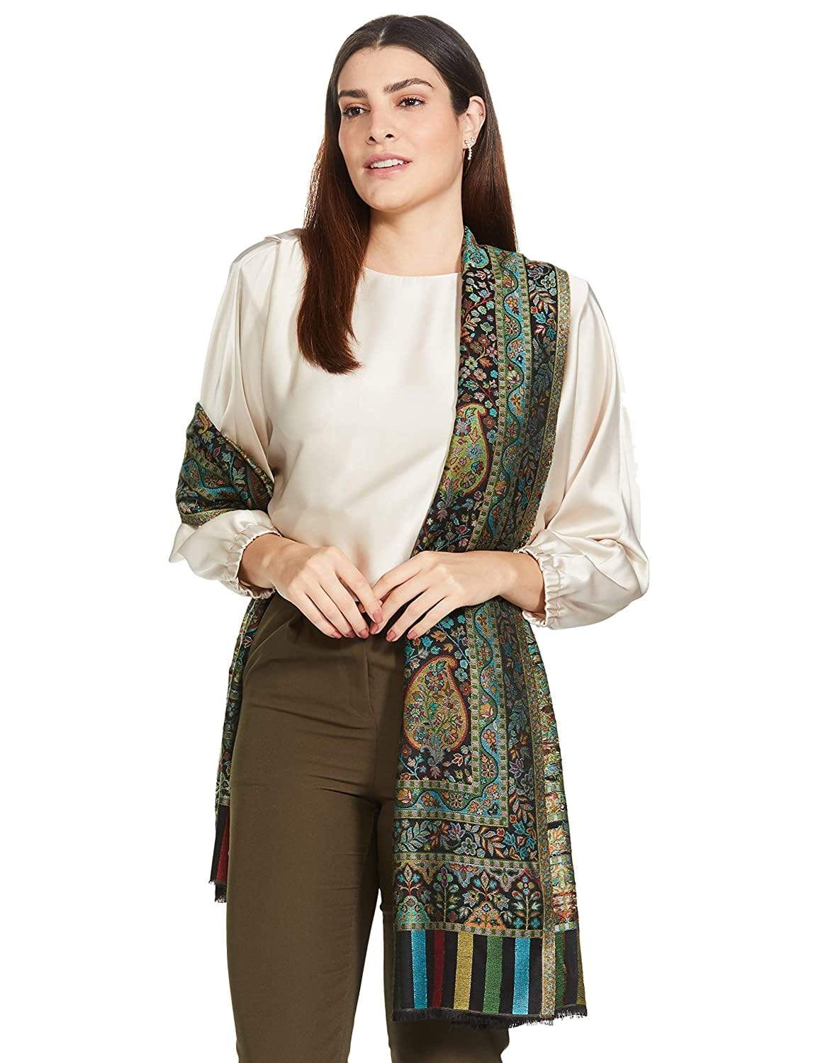 Pashtush India 70x200 Pashtush Women's Antique Scarf, Extra soft Bamboo, Peacock Green