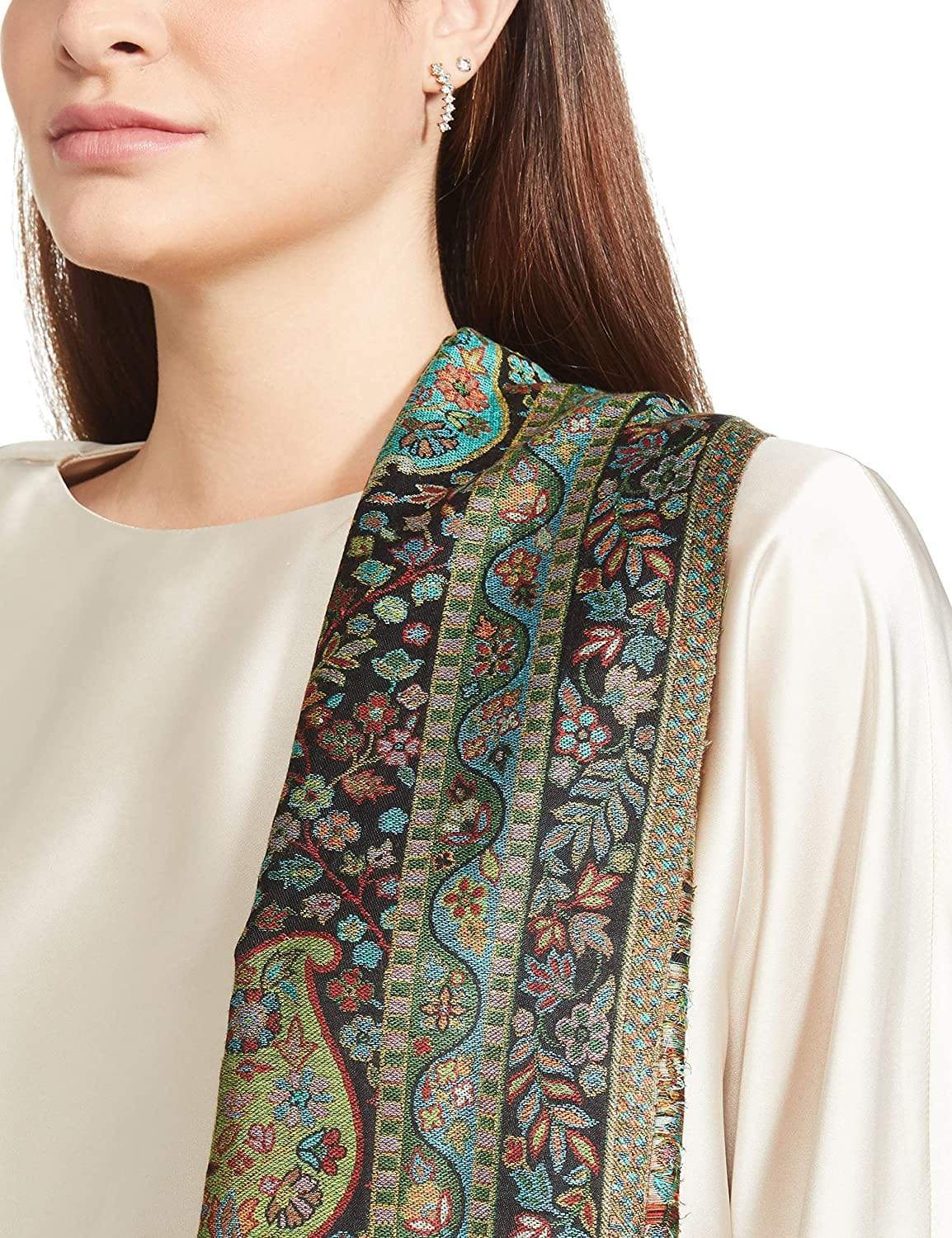 Pashtush India 70x200 Pashtush Women's Antique Scarf, Extra soft Bamboo, Peacock Green