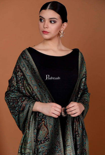 Pashtush India 70x200 Pashtush Women's Antique Scarf, Extra soft Bamboo, Peacock Green