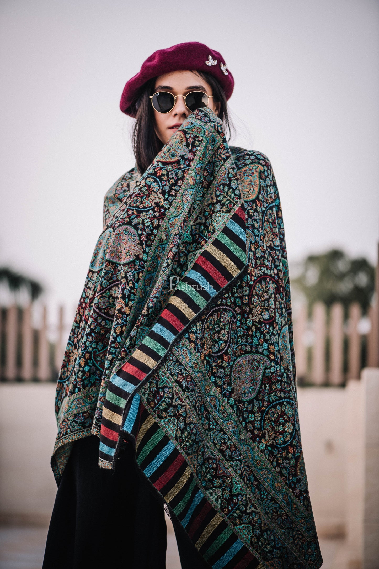 Pashtush India Womens Stoles and Scarves Scarf Pashtush Women'S Antique Scarf, Extra Soft Bamboo, Peacock Green
