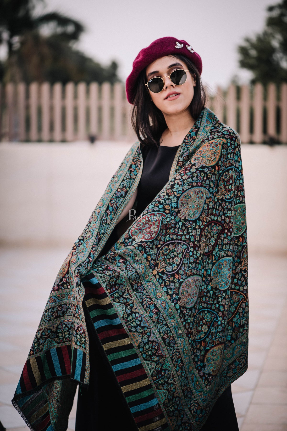 Pashtush India Womens Stoles and Scarves Scarf Pashtush Women'S Antique Scarf, Extra Soft Bamboo, Peacock Green