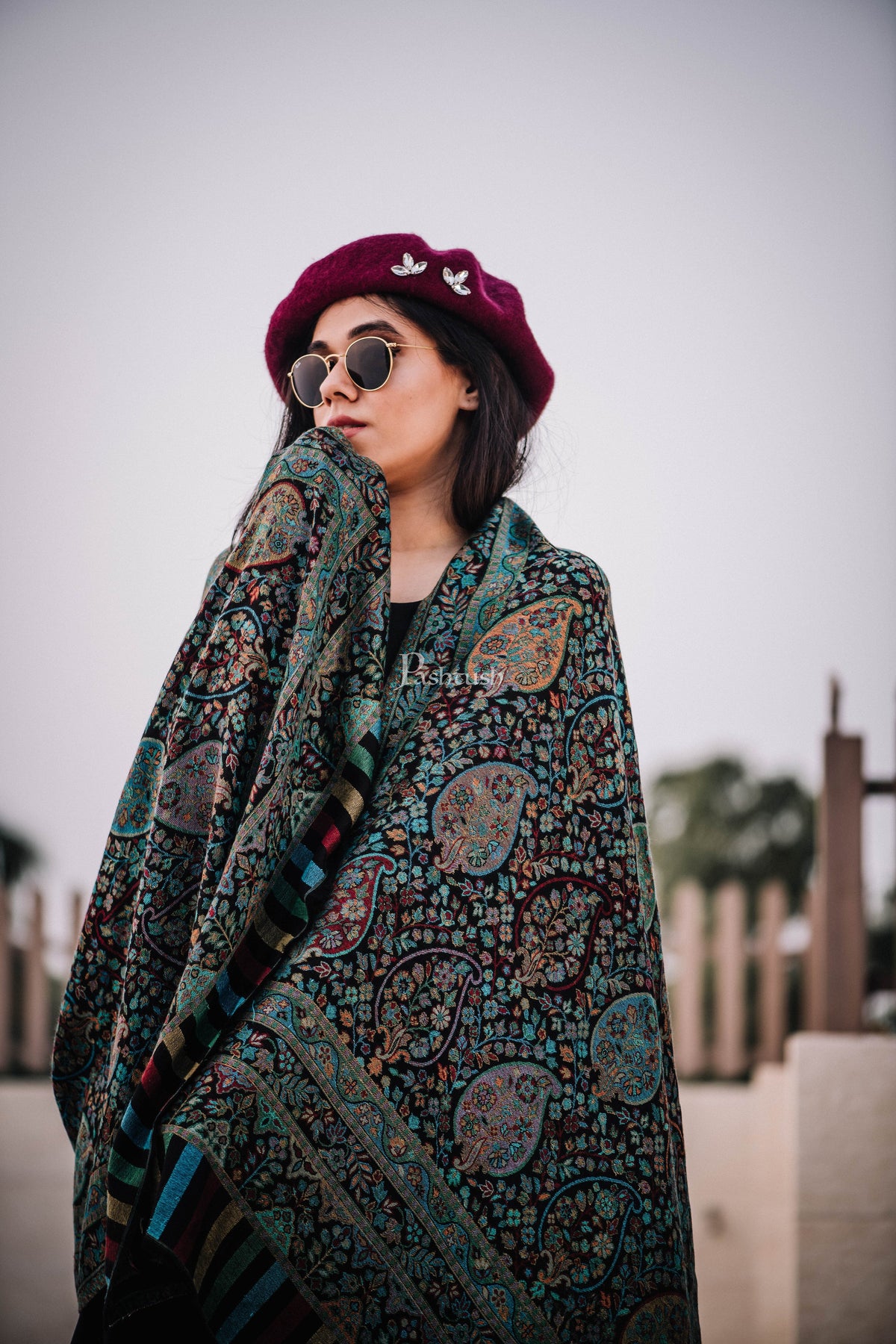Pashtush India Womens Stoles and Scarves Scarf Pashtush Women'S Antique Scarf, Extra Soft Bamboo, Peacock Green