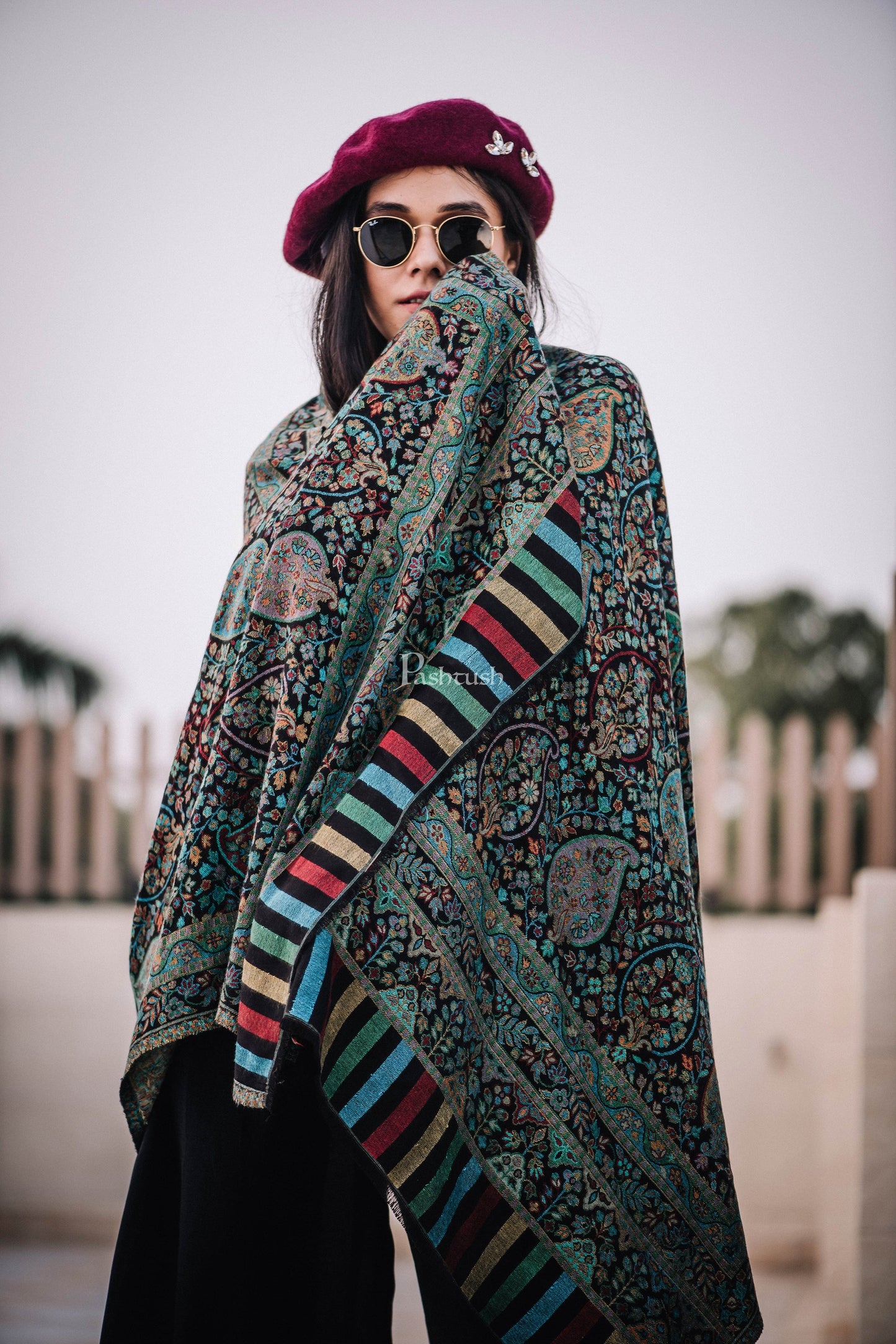 Pashtush India Womens Stoles and Scarves Scarf Pashtush Women'S Antique Scarf, Extra Soft Bamboo, Peacock Green