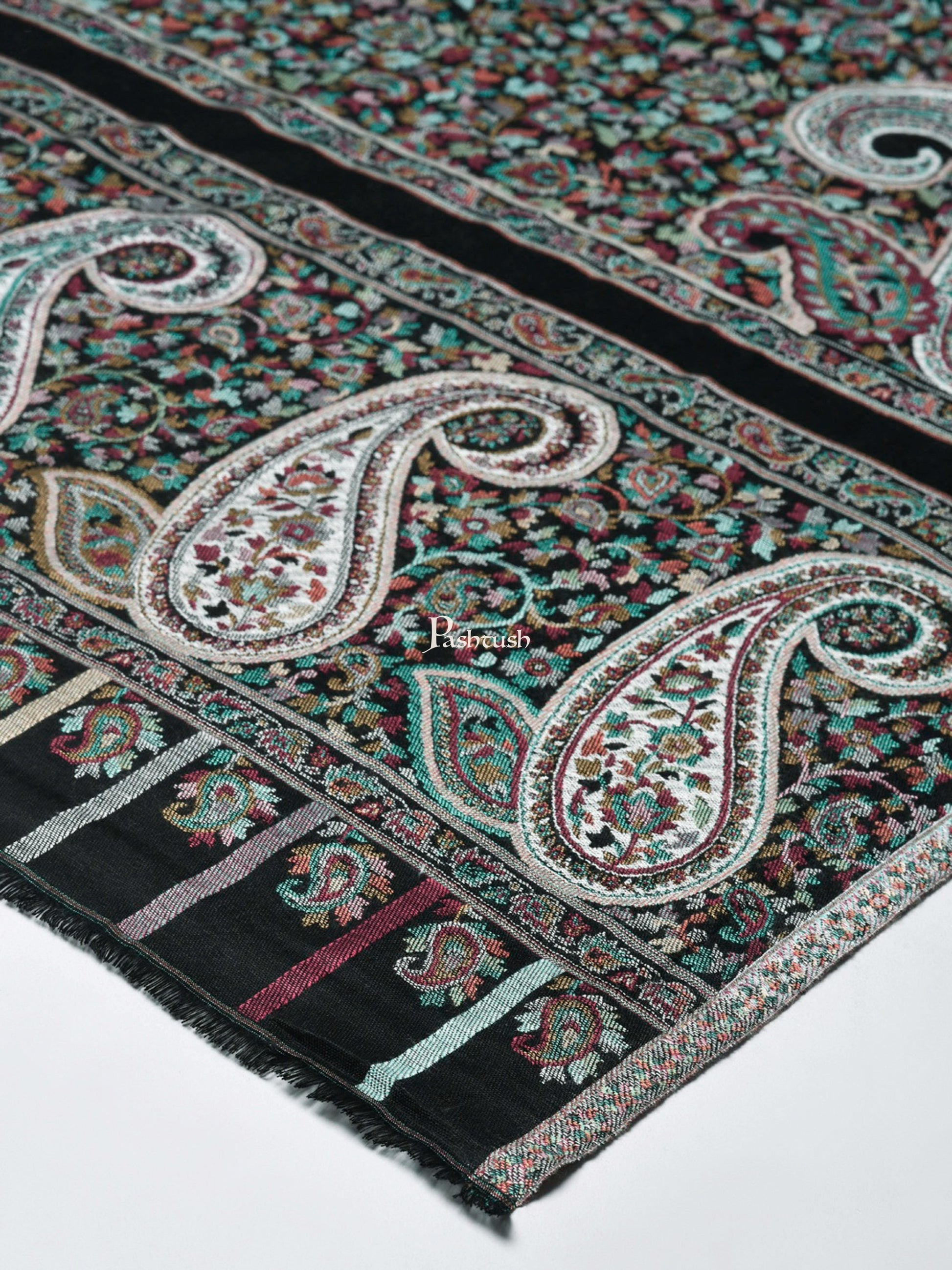 Pashtush India Womens Stoles and Scarves Scarf Pashtush Women'S Antique Scarf, Extra Soft Bamboo Stole, Black