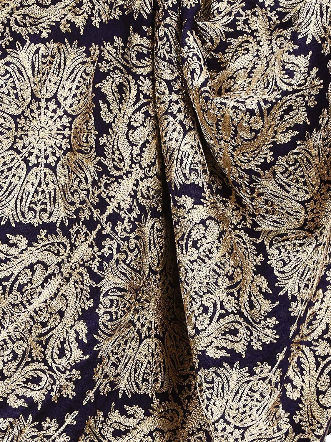 Pashtush India 70x200 Pashtush Women's bamboo Embroidered, Stole, Navy Blue