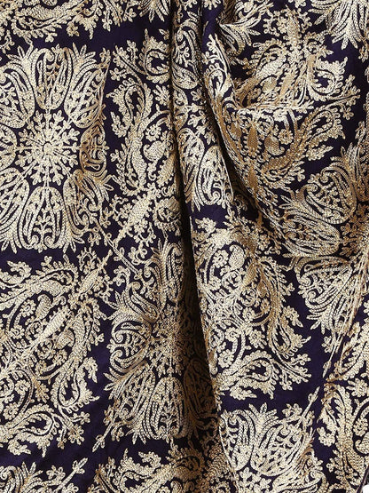 Pashtush India 70x200 Pashtush Women's bamboo Embroidered, Stole, Navy Blue