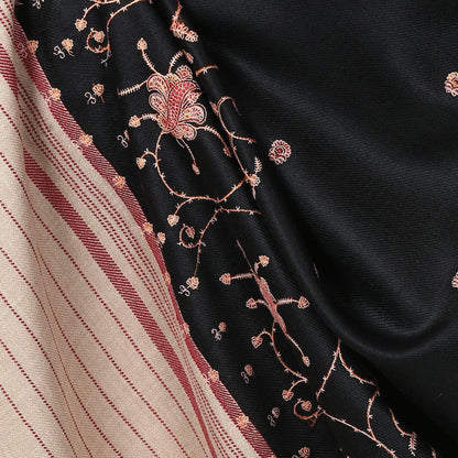 Pashtush Women'S Embroidered Motif Wool Shawl With Palla Black