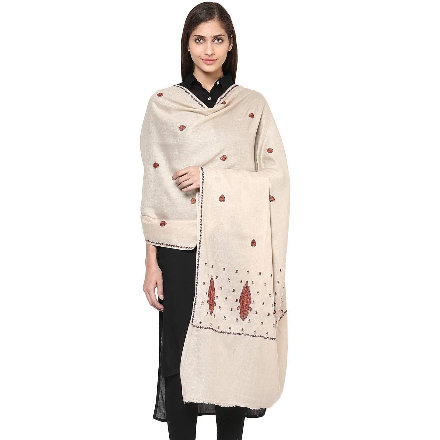 Pashtush Women'S Embroidery Shawl Fine Wool Shawl, Warm Soft And Elegant