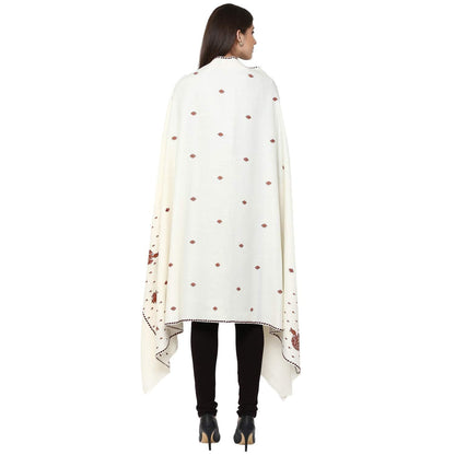 Pashtush India 100x200 Pashtush Women's Embroidery Shawl Fine Wool Kashmiri warm soft shawl white
