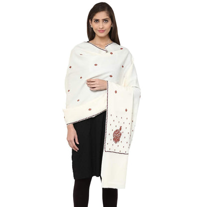 Pashtush India 100x200 Pashtush Women's Embroidery Shawl Fine Wool Kashmiri warm soft shawl white