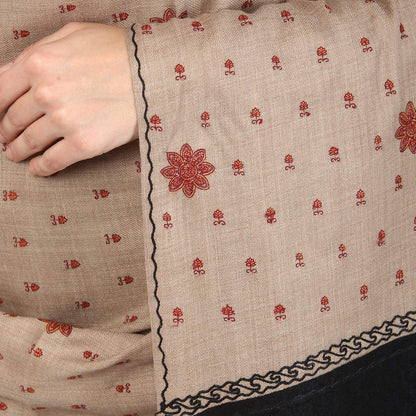 Pashtush Women'S Embroidery Wool Shawl, Beige And Black, Design Shawl