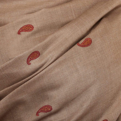 Pashtush Women'S Embroidery Wool Shawl, Beige With Palla Embroidery Paisley Design