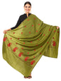 Pashtush Women'S Embroidery Wool With Palla Embroidery Paisley Design Olive Green