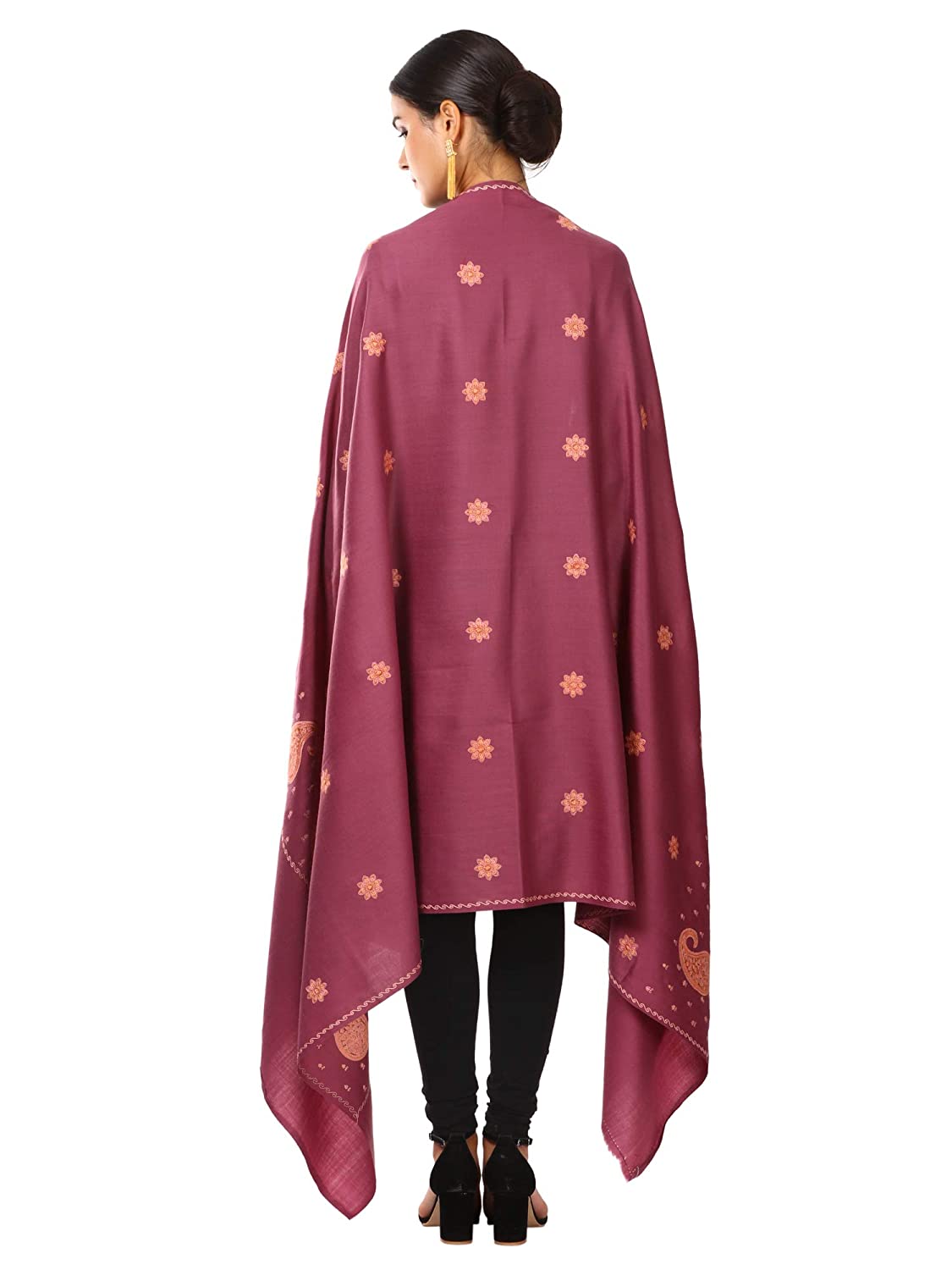 Pashtush Women'S Embroidery Wool With Palla Embroidery Paisley Design Peel Lilac