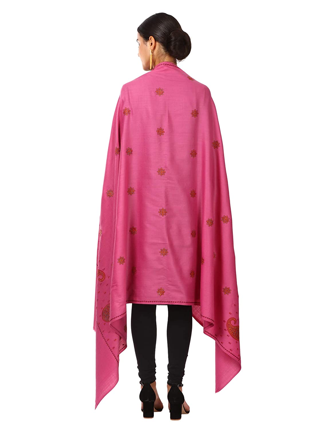 Pashtush India 100x200 Pashtush Women's Embroidery Wool with Palla Embroidery Paisley Design Pink