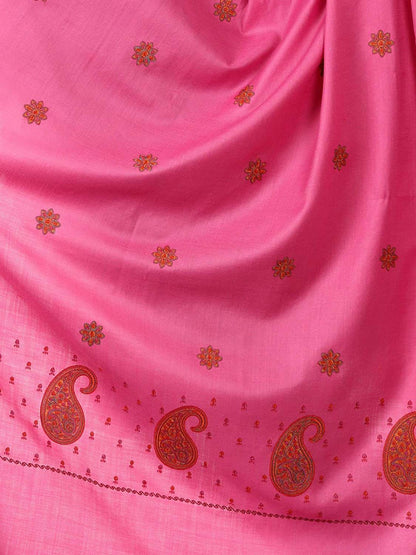 Pashtush India 100x200 Pashtush Women's Embroidery Wool with Palla Embroidery Paisley Design Pink