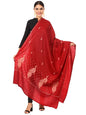 Pashtush Women'S Embroidery Wool With Palla Embroidery Paisley Design Red