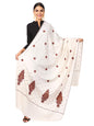 Pashtush Women'S Embroidery Wool With Palla Embroidery Paisley Design White