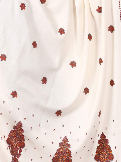 Pashtush Women'S Embroidery Wool With Palla Embroidery Paisley Design White