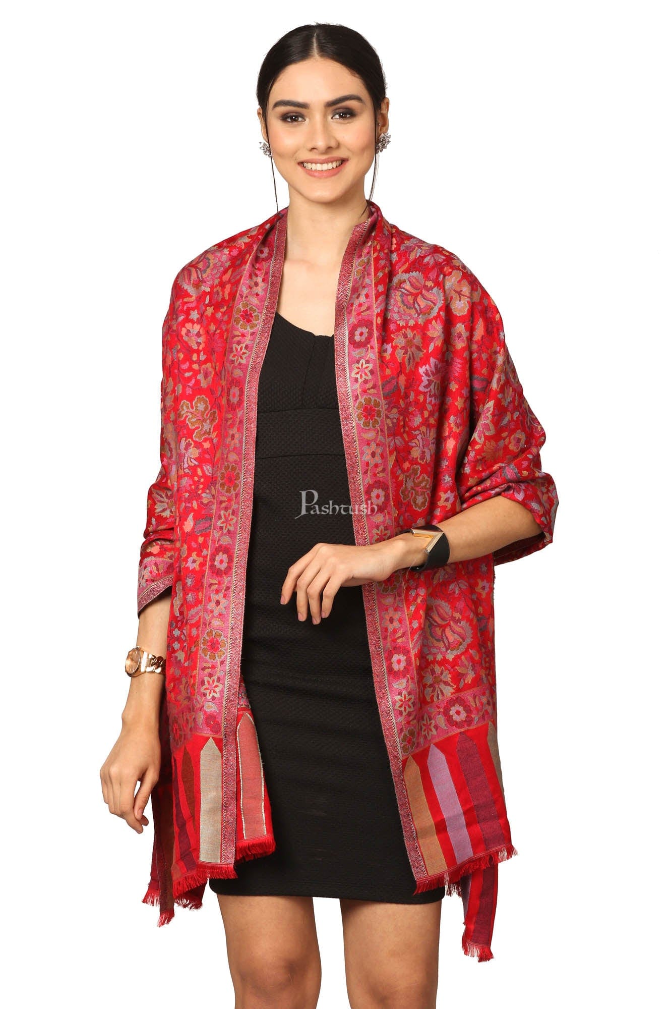 Pashtush India Womens Stoles and Scarves Scarf Pashtush Women'S Ethnic Design, Soft Bamboo Scarf, Casual Shawls, Stoles, Wraps (Soft Bamboo) Black (Maroon)