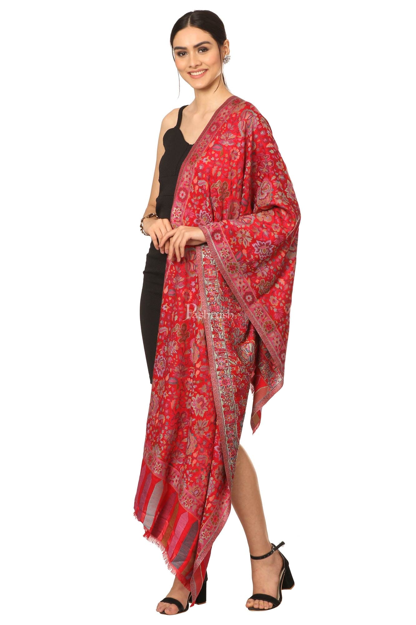 Pashtush India Womens Stoles and Scarves Scarf Pashtush Women'S Ethnic Design, Soft Bamboo Scarf, Casual Shawls, Stoles, Wraps (Soft Bamboo) Black (Maroon)