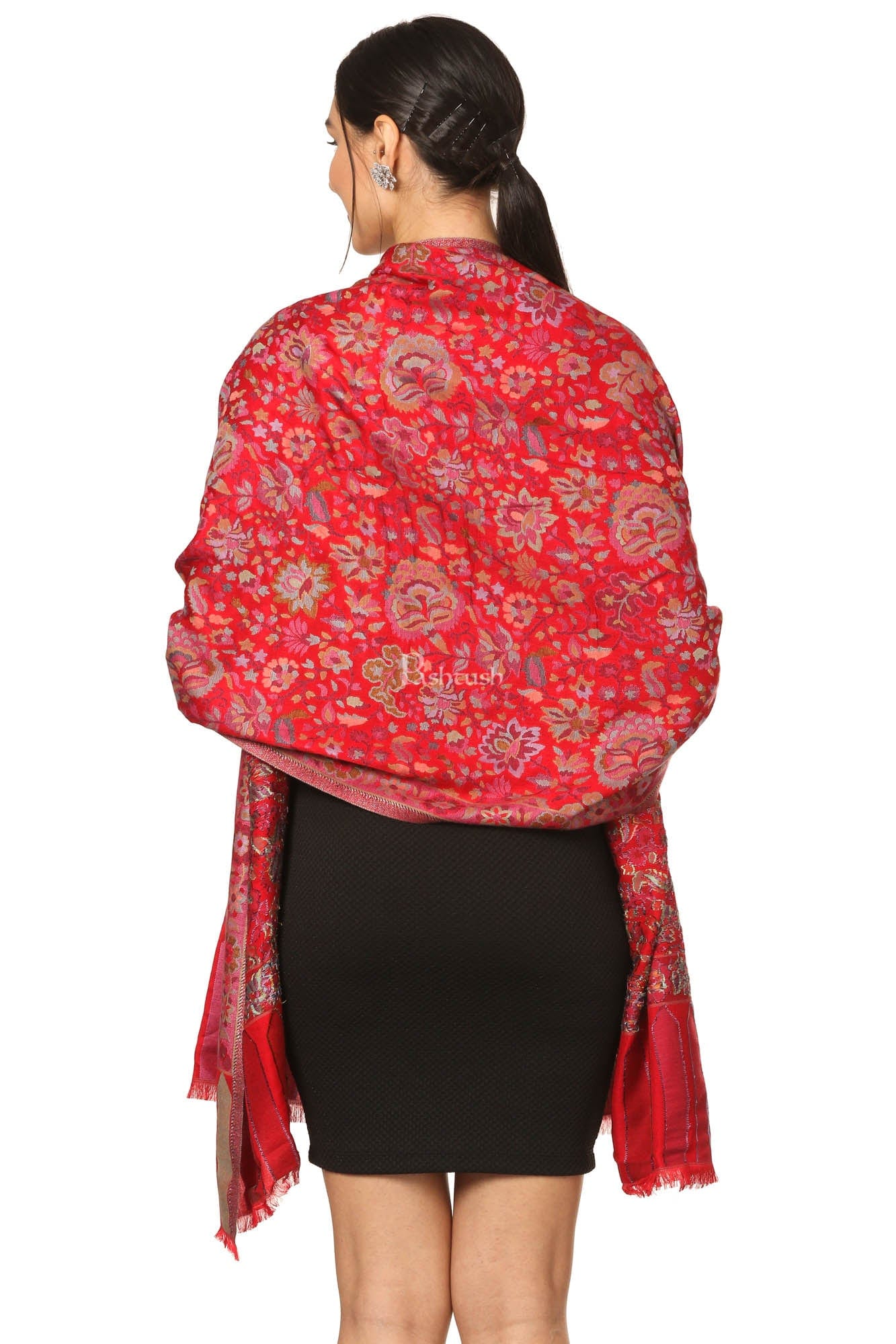 Pashtush India Womens Stoles and Scarves Scarf Pashtush Women'S Ethnic Design, Soft Bamboo Scarf, Casual Shawls, Stoles, Wraps (Soft Bamboo) Black (Maroon)