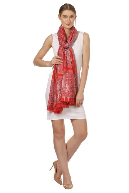 Pashtush India Womens Stoles and Scarves Scarf Pashtush Women'S Ethnic Design, Soft Bamboo Scarf, Casual Stoles - Red
