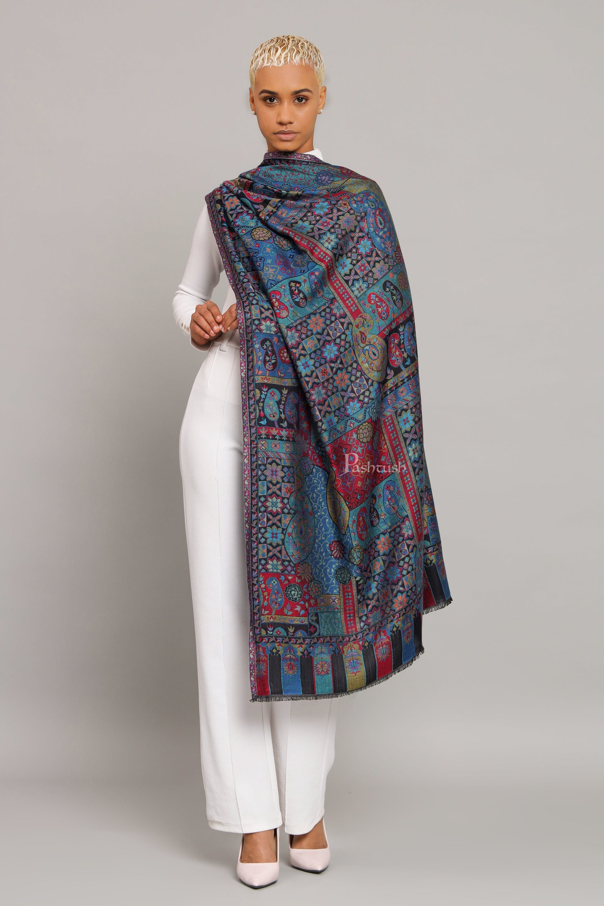 Pashtush India Womens Stoles and Scarves Scarf Pashtush Women's Ethnic Design, Soft Bamboo Scarf, Stoles, Wraps, Black