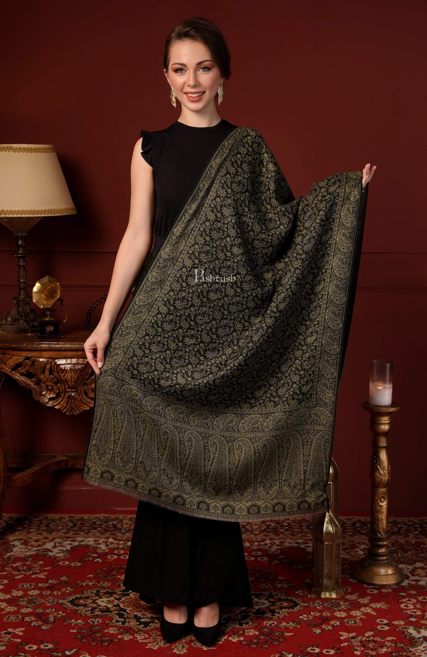 Pashtush India 70x200 Pashtush Women's Ethnic Weave Stole, Fine Wool