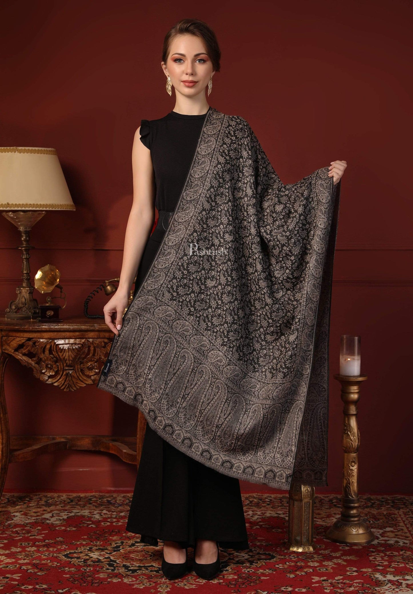 Pashtush India 70x200 Pashtush Women's Ethnic Weave Stole, Fine Wool