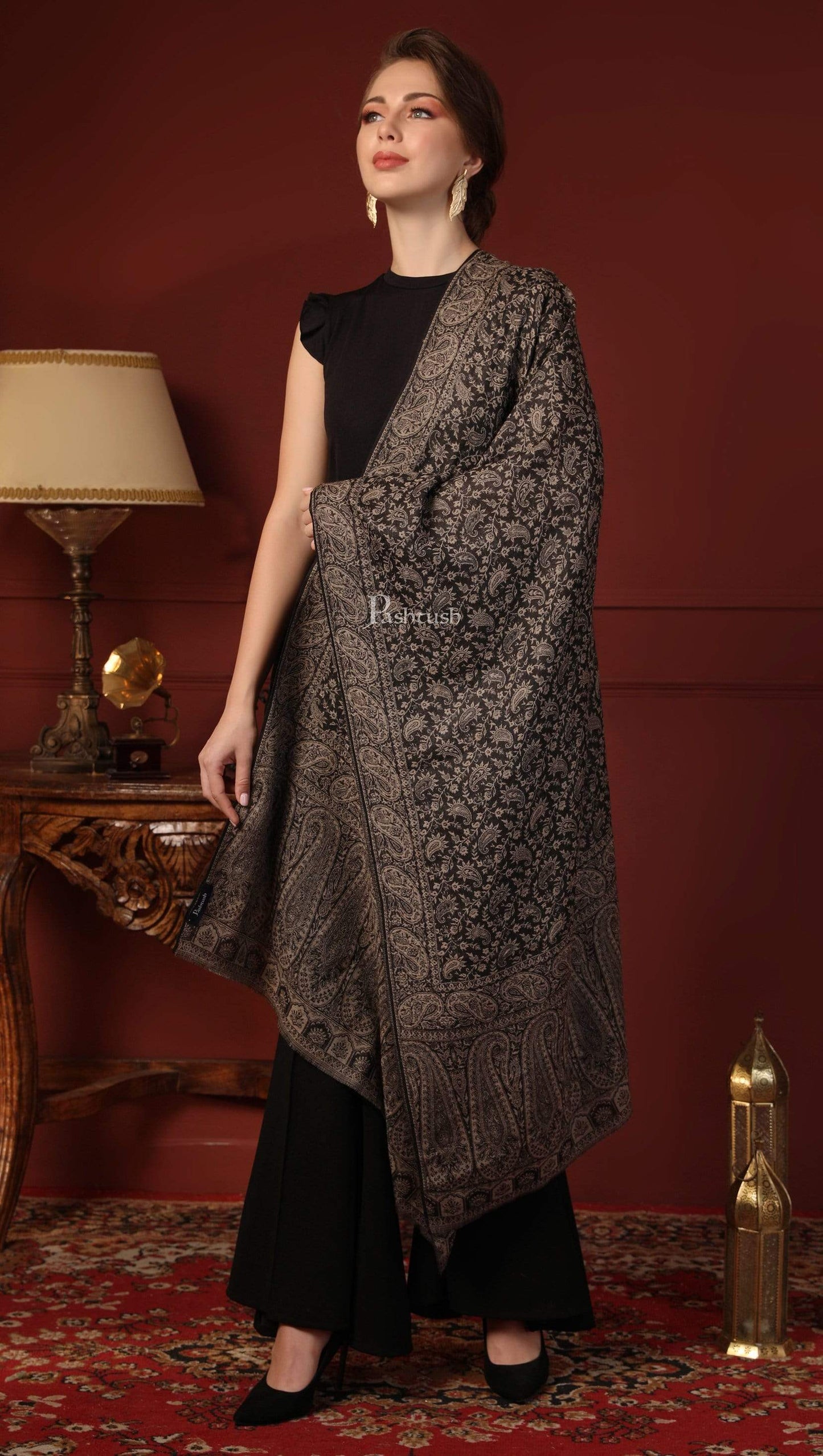 Pashtush India 70x200 Pashtush Women's Ethnic Weave Stole, Fine Wool