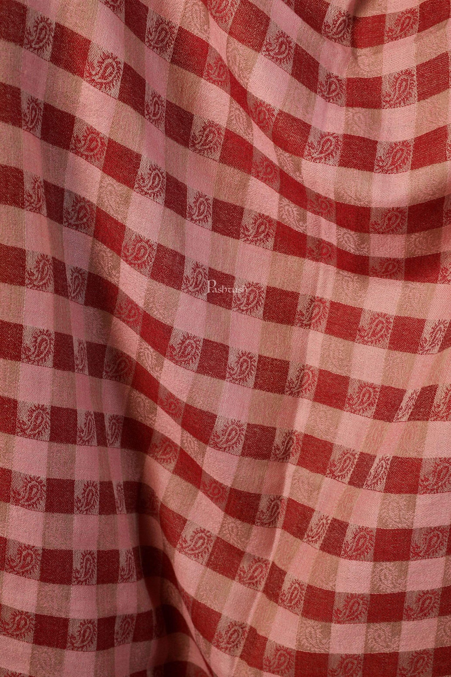 Pashtush India 70x200 Pashtush Women’s Extra Fine Soft Wool Checkered Stole, Beige And Maroon