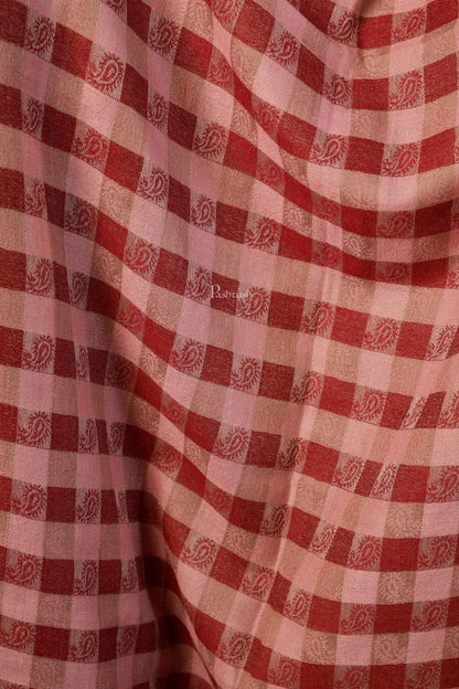 Pashtush India 70x200 Pashtush Women’s Extra Fine Soft Wool Checkered Stole, Beige And Maroon