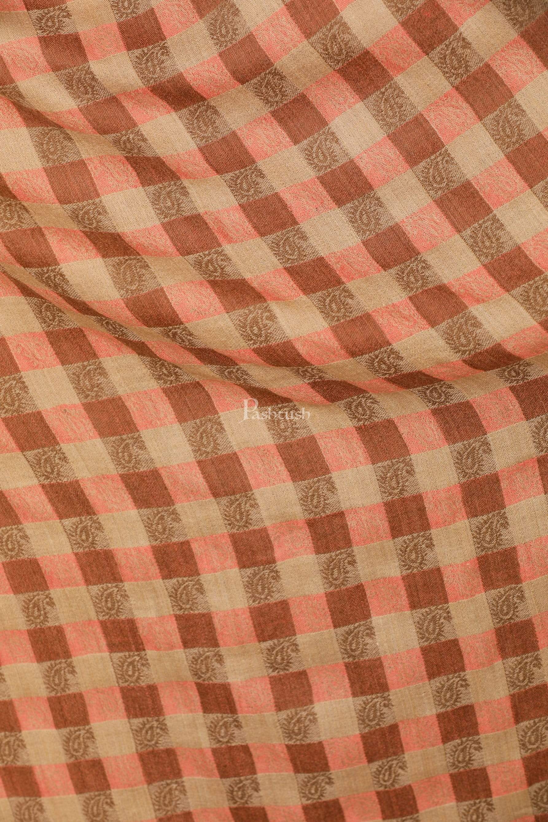 Pashtush Store Stole Pashtush Women’s Extra Fine Soft Wool Checkered stole, Beige and Peach