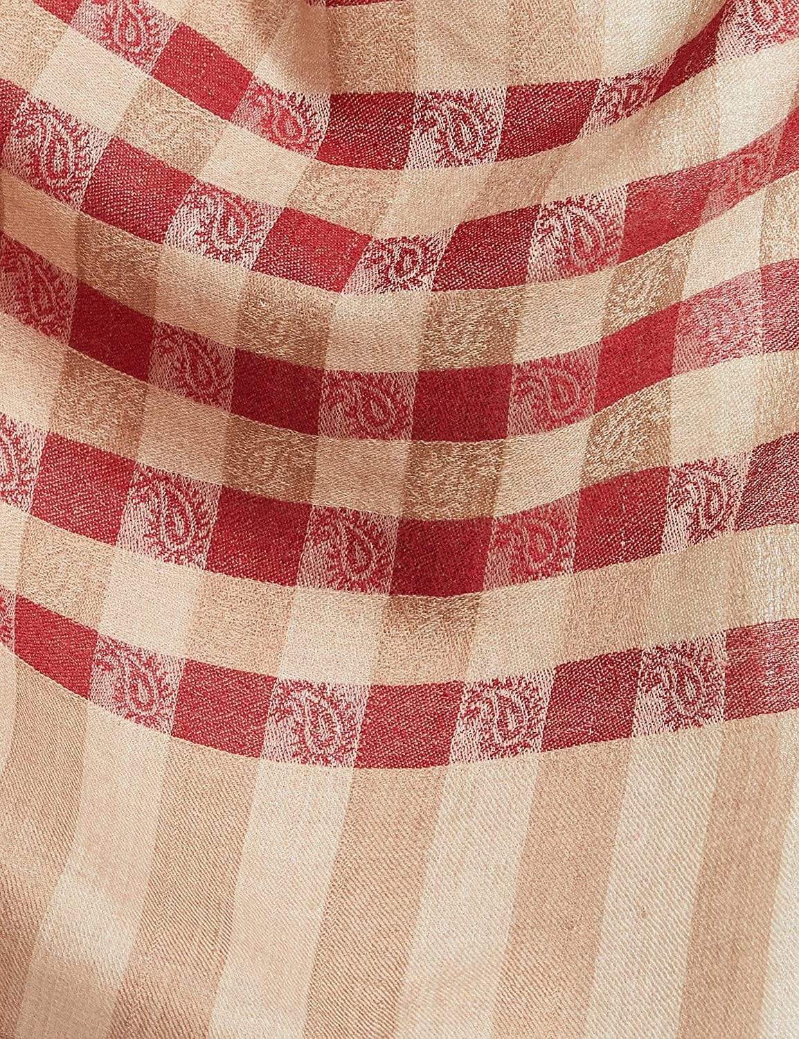 Pashtush India 70x200 Pashtush Women’s Extra Fine Soft Wool Checkered stole, Beige and Red