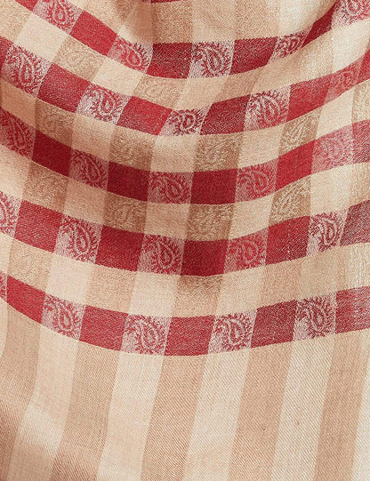 Pashtush India 70x200 Pashtush Women’s Extra Fine Soft Wool Checkered stole, Beige and Red