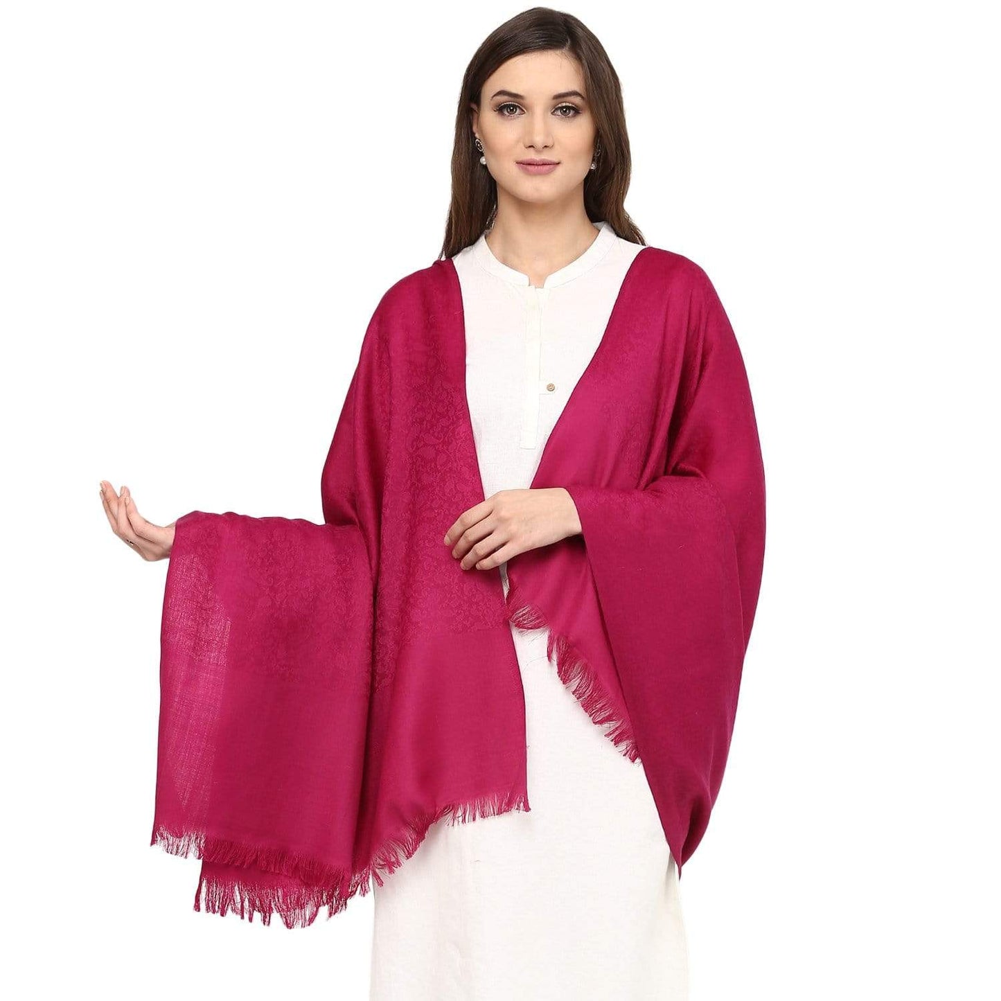 Pashtush India 100x200 Pashtush Women's Fine Wool Shawl, Paisley Design, Deep Pink